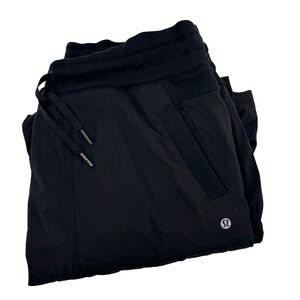 Lululemon Flare Leg Black Woven Relaxed Fit Drawstring Lounge Pants Womens 12